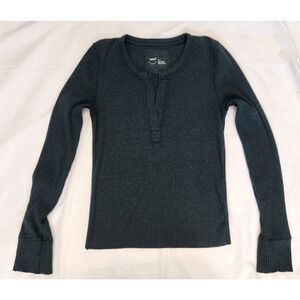 Aerie Fireside Ribbed Henley Long Sleeve Tee Deep Forest Green Women's size M